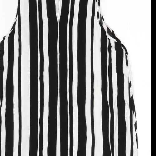 Matalan Womens Black Striped Viscose Basic Blouse Size 14 Round Neck