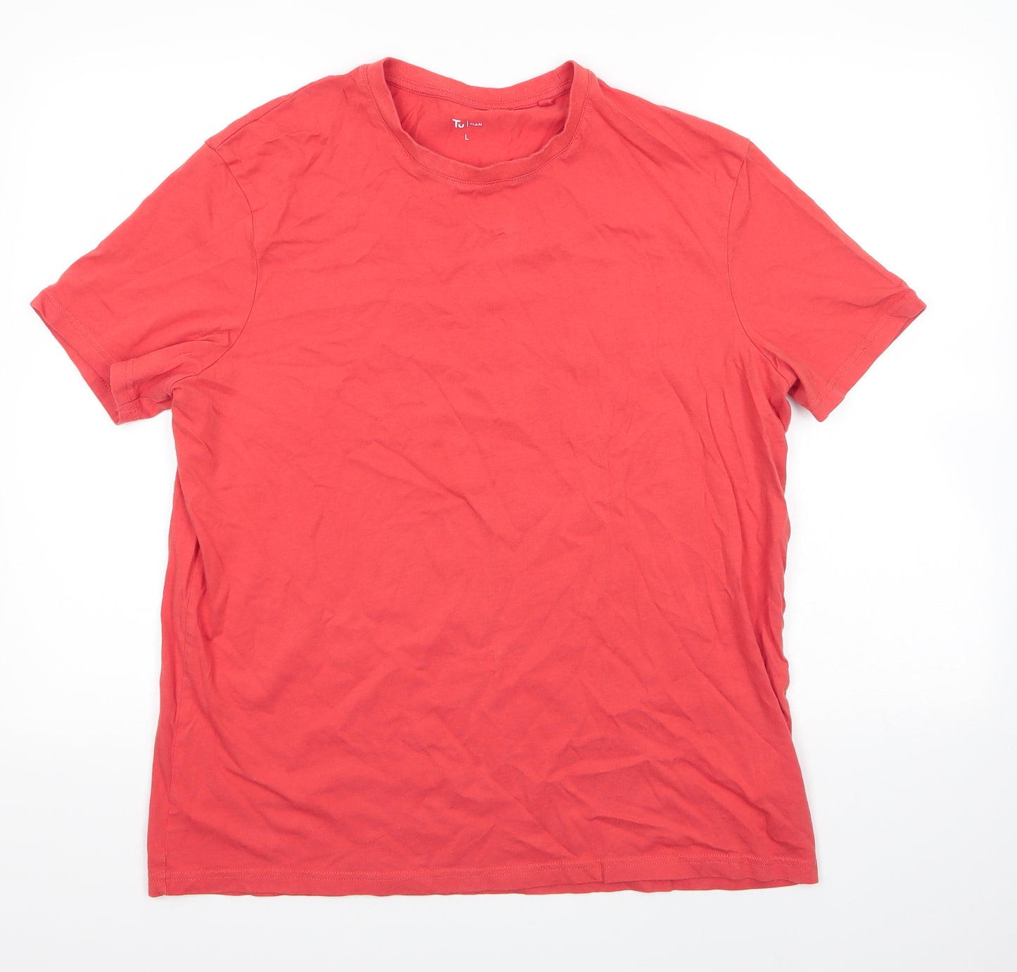 TU Mens Orange  Cotton  T-Shirt Size L Round Neck