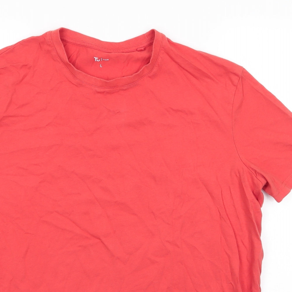 TU Mens Orange  Cotton  T-Shirt Size L Round Neck