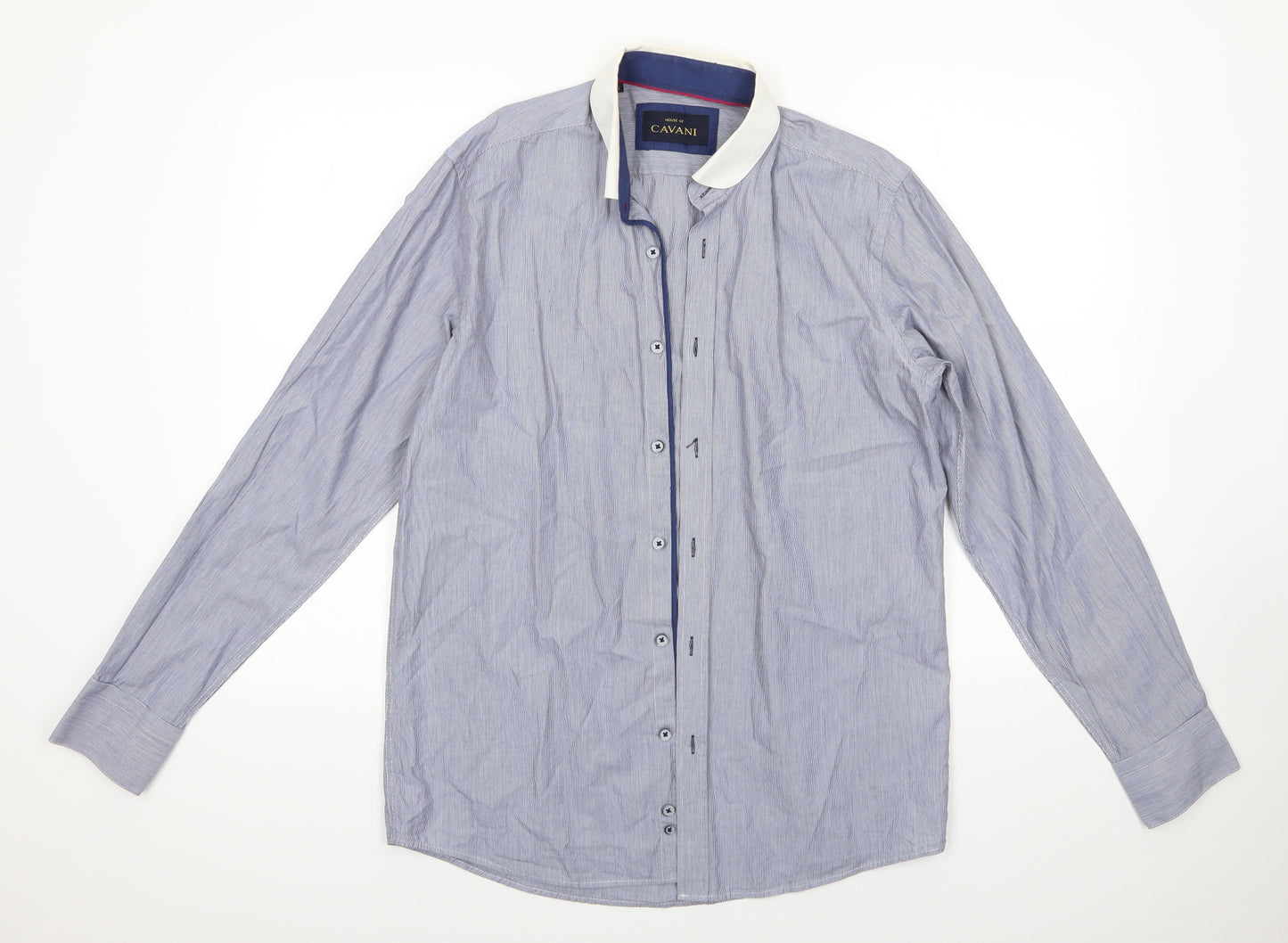 House Of Cavani Mens Blue  100% Cotton  Dress Shirt Size 15.5 Collared