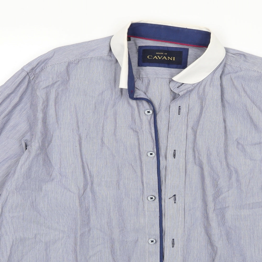House Of Cavani Mens Blue  100% Cotton  Dress Shirt Size 15.5 Collared