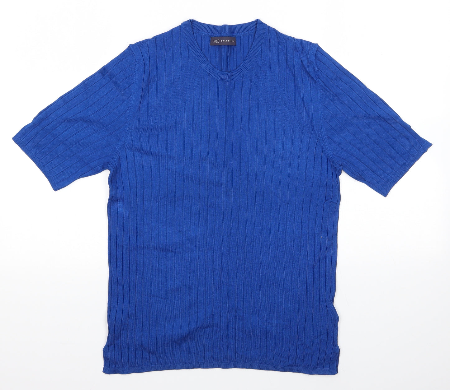 M&S Womens Blue Round Neck  Viscose Pullover Jumper Size 16