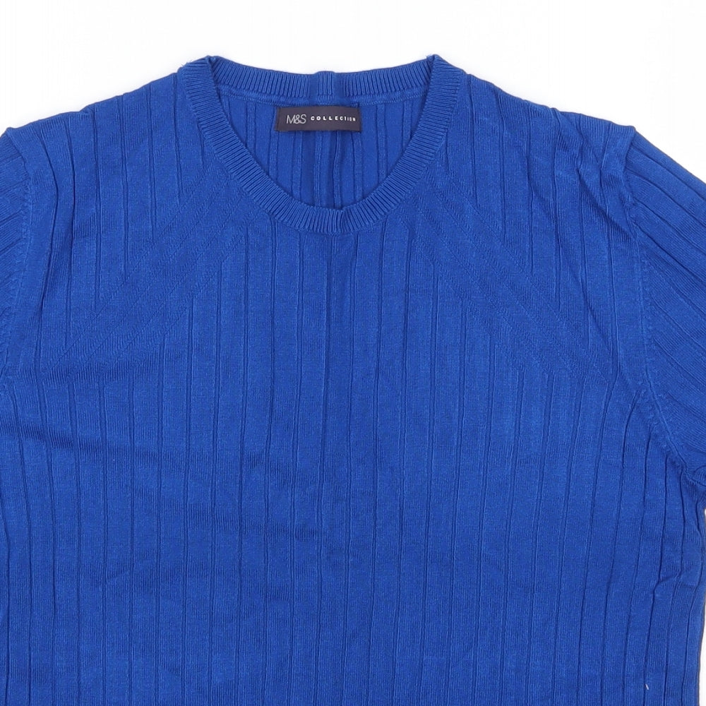 M&S Womens Blue Round Neck  Viscose Pullover Jumper Size 16