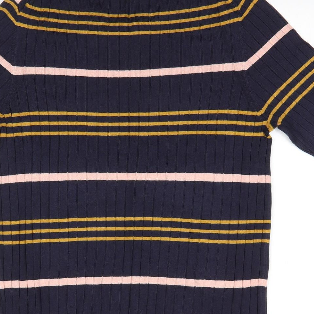 M&S Womens Multicoloured Round Neck Striped Viscose Pullover Jumper Size 16