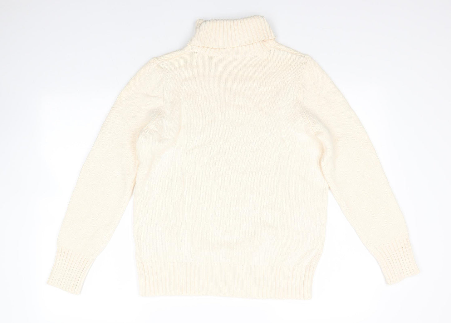 M&S Womens Ivory Roll Neck  Cotton Pullover Jumper Size 16