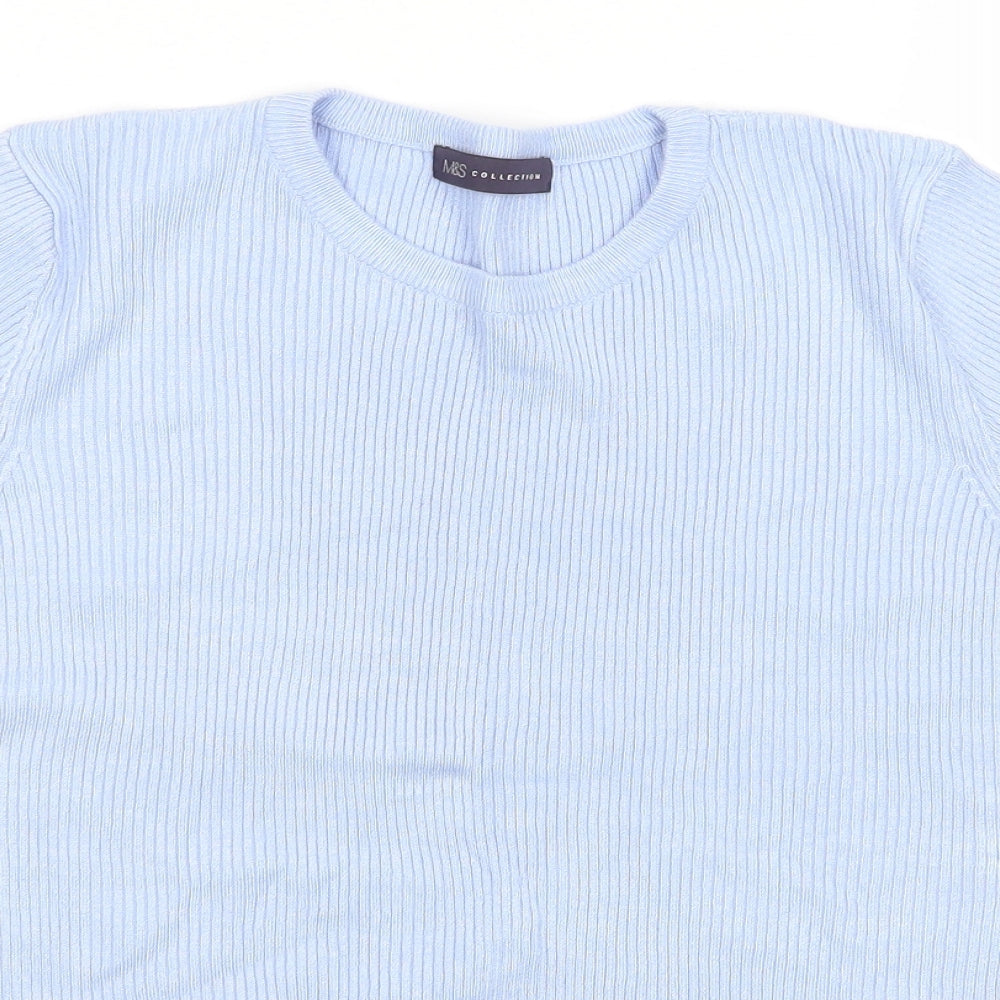 M&S Womens Blue Round Neck  Viscose Pullover Jumper Size 18