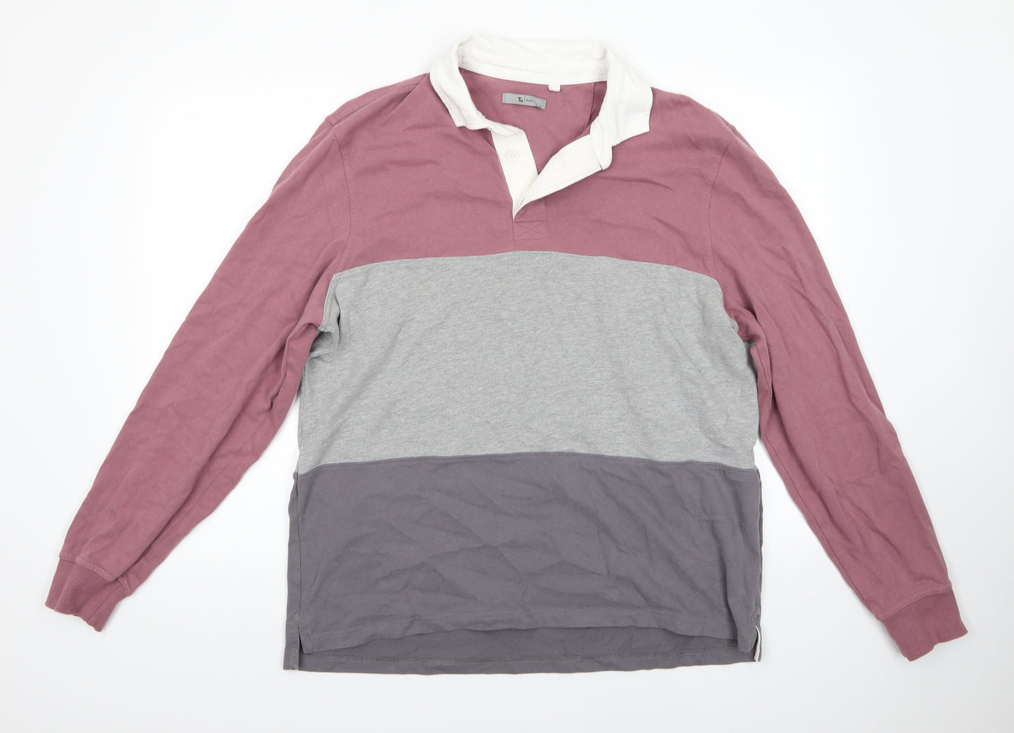 TU Mens Multicoloured Collared  Cotton Pullover Jumper Size L