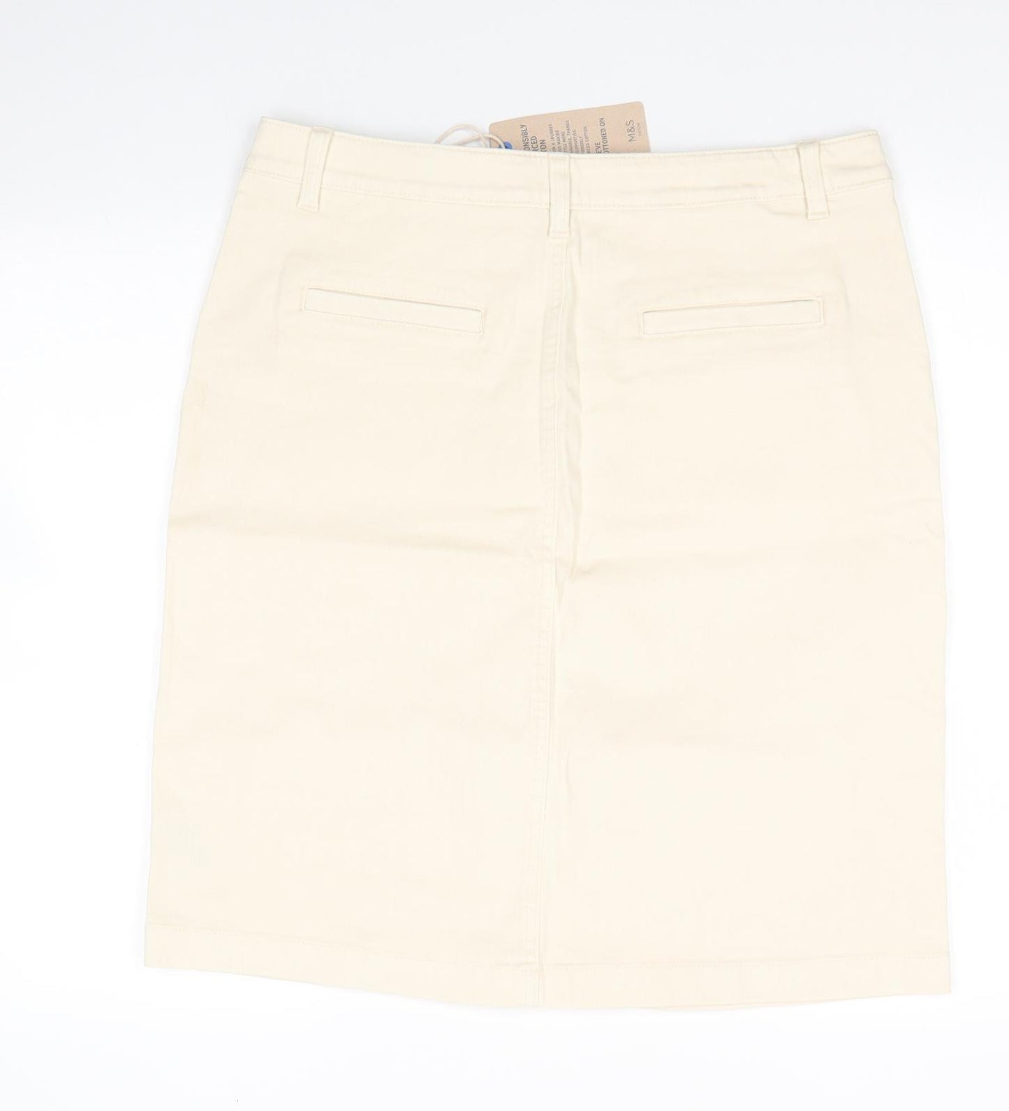 M&S Womens Ivory  Cotton A-Line Skirt Size 16