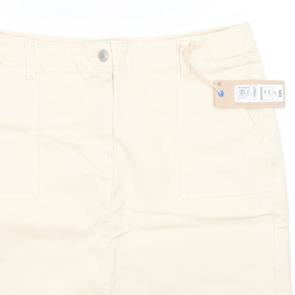 M&S Womens Ivory  Cotton A-Line Skirt Size 16