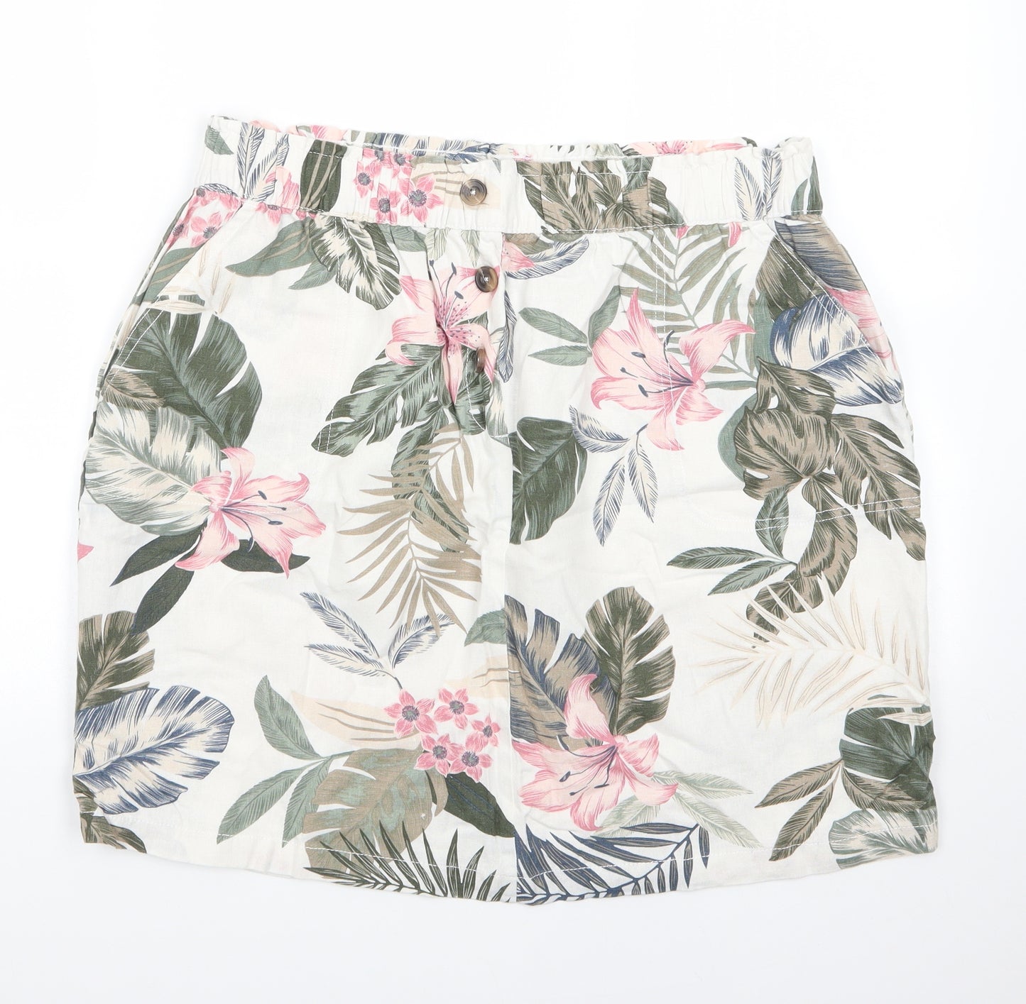 Peacocks Womens Multicoloured Floral Linen A-Line Skirt Size 14