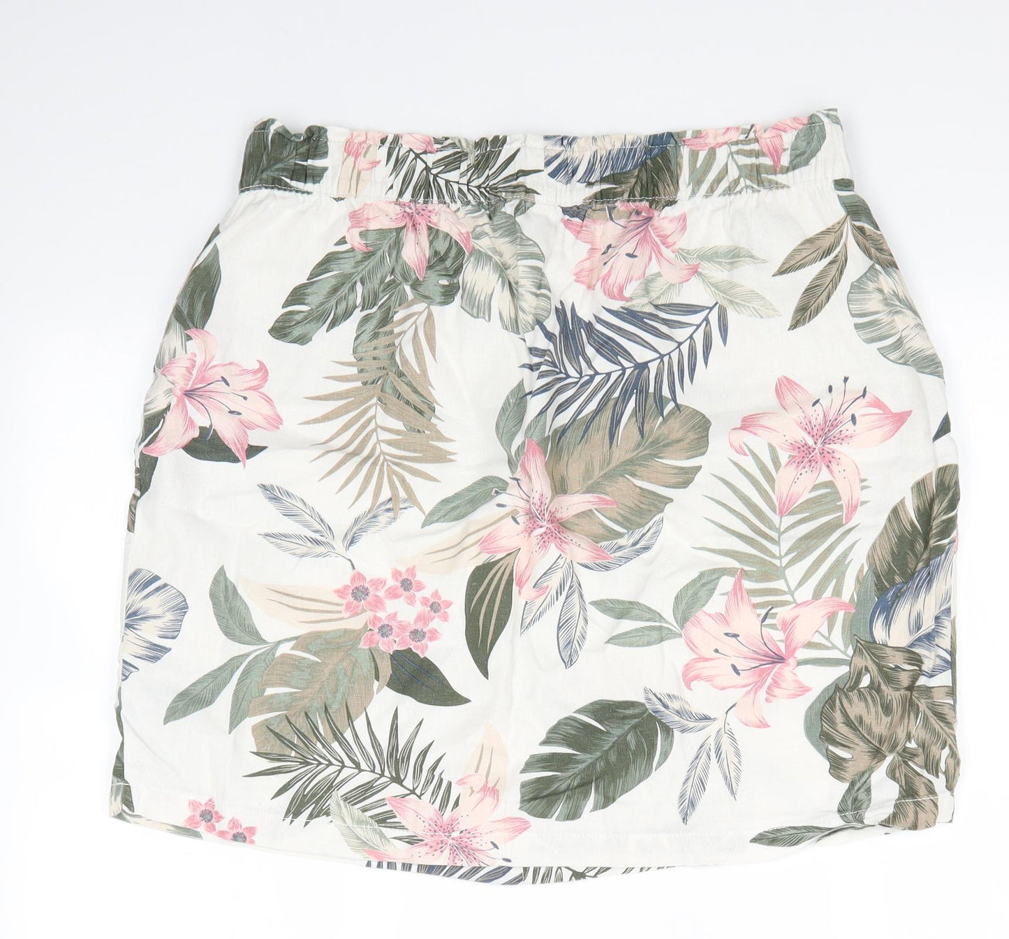 Peacocks Womens Multicoloured Floral Linen A-Line Skirt Size 14