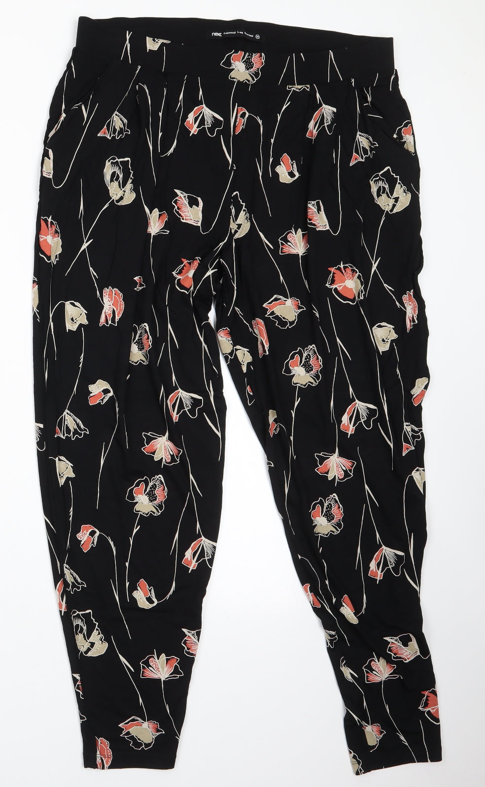NEXT Womens Black Floral Viscose Trousers  Size 16 L28 in Regular