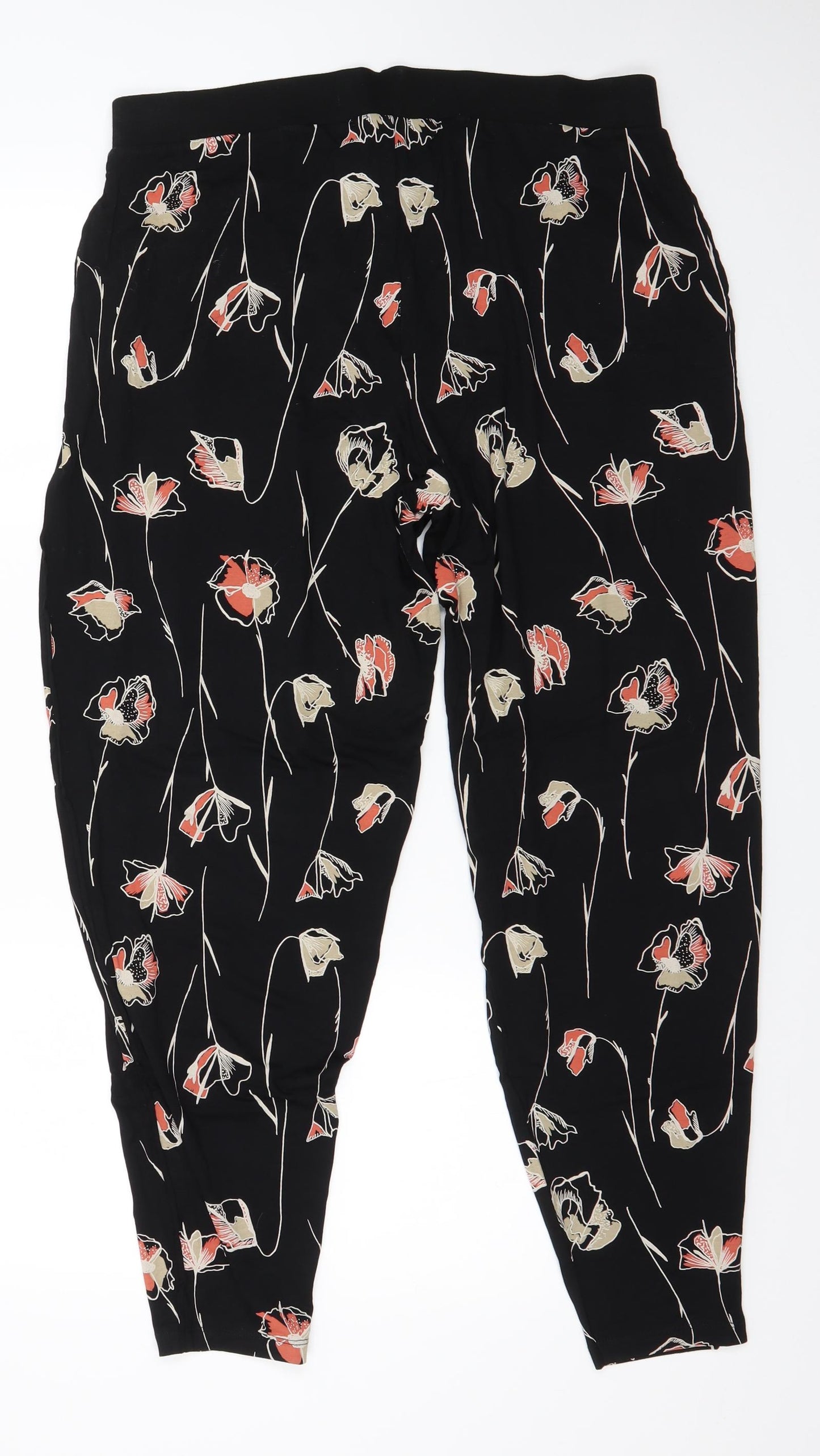 NEXT Womens Black Floral Viscose Trousers  Size 16 L28 in Regular