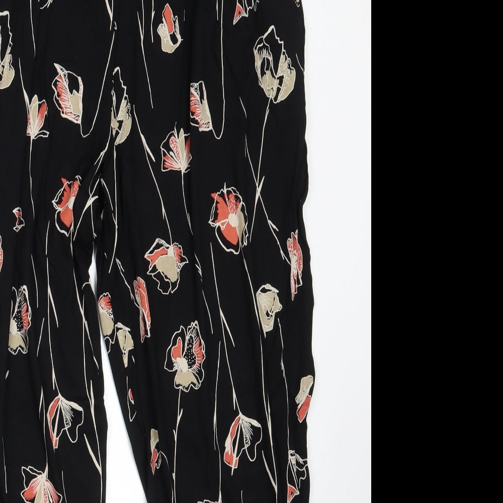 NEXT Womens Black Floral Viscose Trousers  Size 16 L28 in Regular