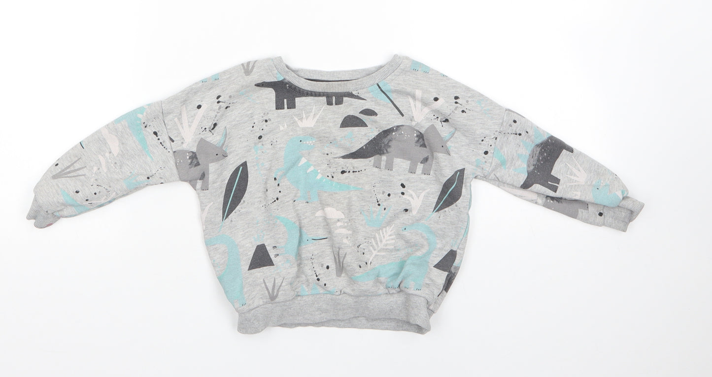 George Boys Grey Round Neck  Cotton Pullover Jumper Size 2-3 Years