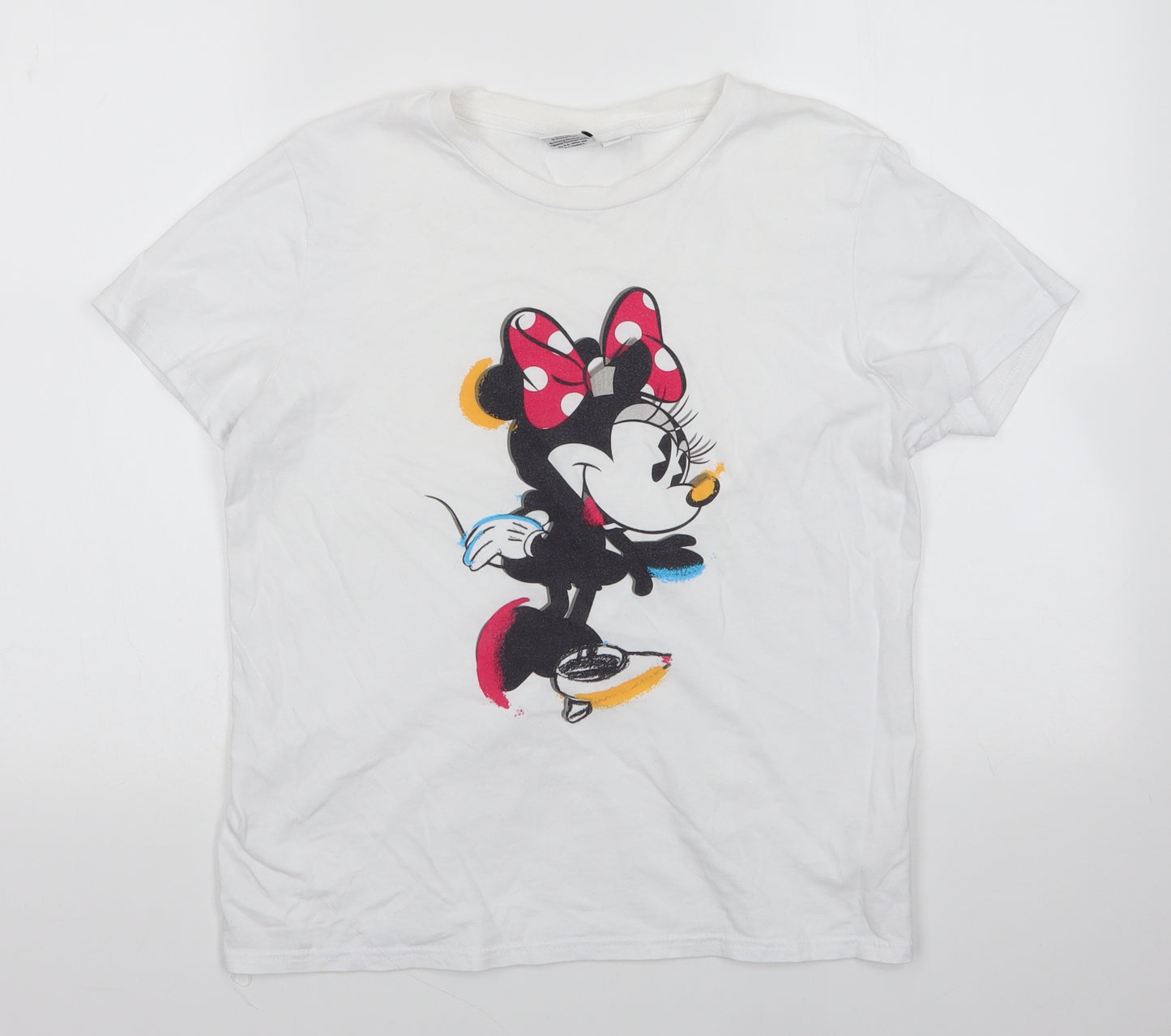 Primark Womens White  Cotton Basic T-Shirt Size S Round Neck - Mickey Mouse