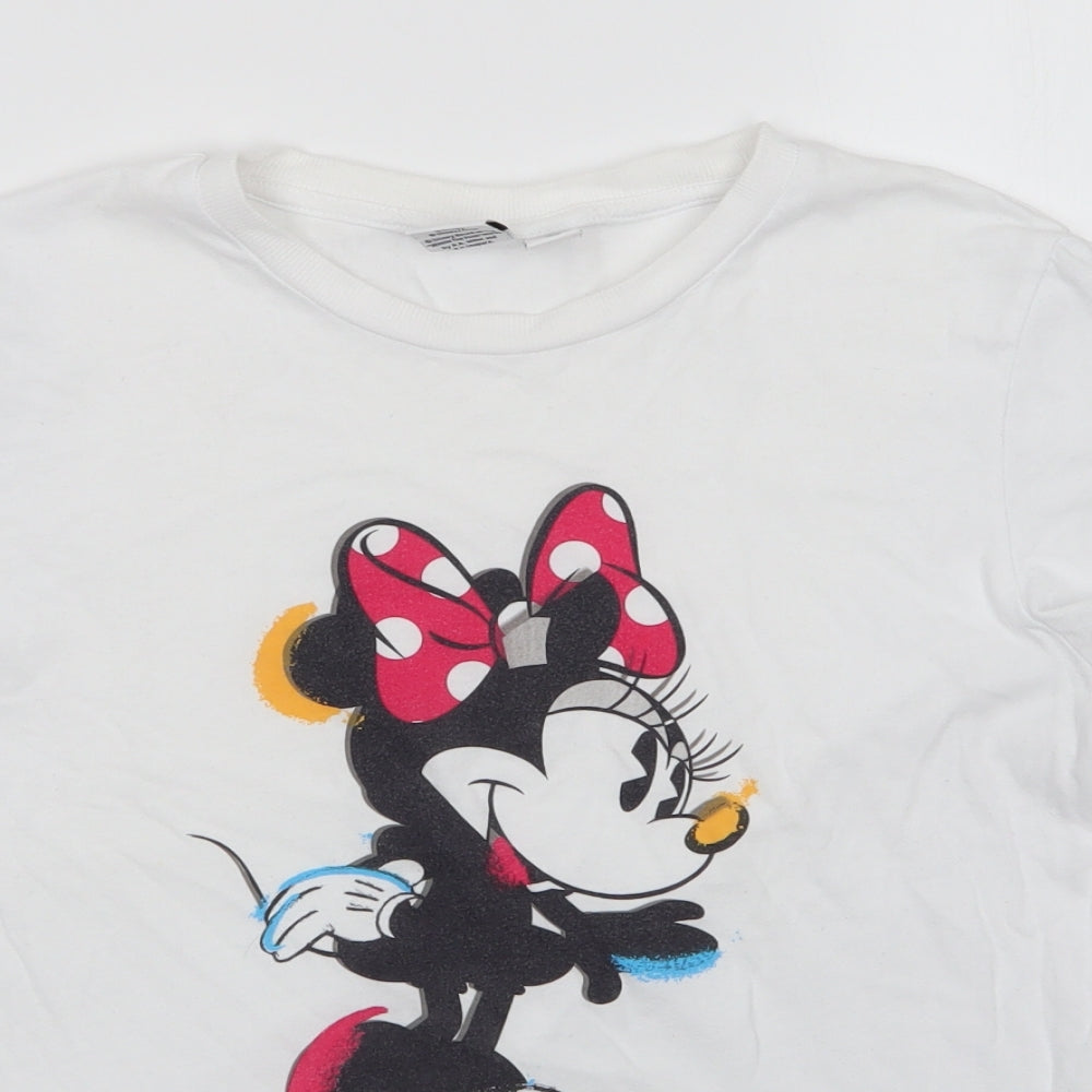 Primark Womens White  Cotton Basic T-Shirt Size S Round Neck - Mickey Mouse