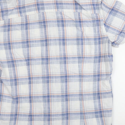 Matalan Mens White Plaid Cotton  Button-Up Size L Collared Button