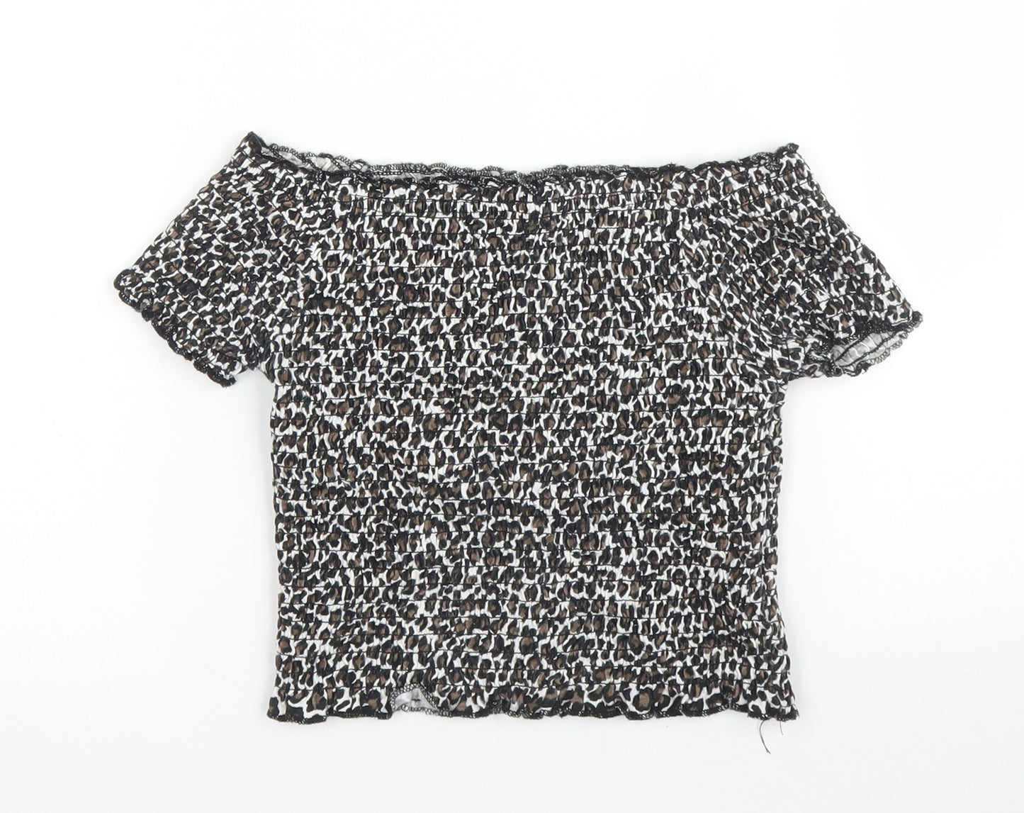 Primark Girls Beige Animal Print Polyester Cropped Blouse Size 9-10 Years Off the Shoulder  - Leopard print