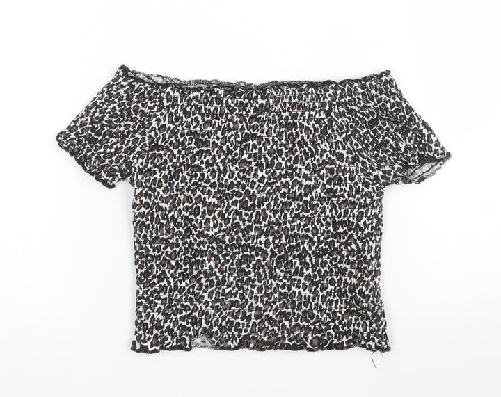 Primark Girls Beige Animal Print Polyester Cropped Blouse Size 9-10 Years Off the Shoulder  - Leopard print