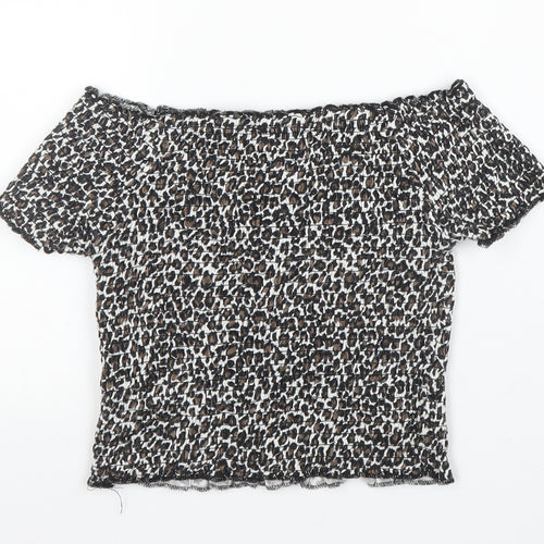 Primark Girls Beige Animal Print Polyester Cropped Blouse Size 9-10 Years Off the Shoulder  - Leopard print