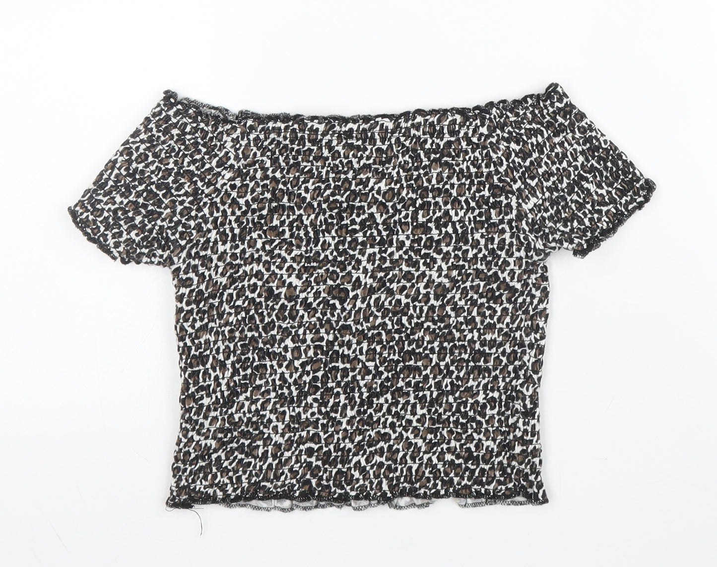 Primark Girls Beige Animal Print Polyester Cropped Blouse Size 9-10 Years Off the Shoulder  - Leopard print