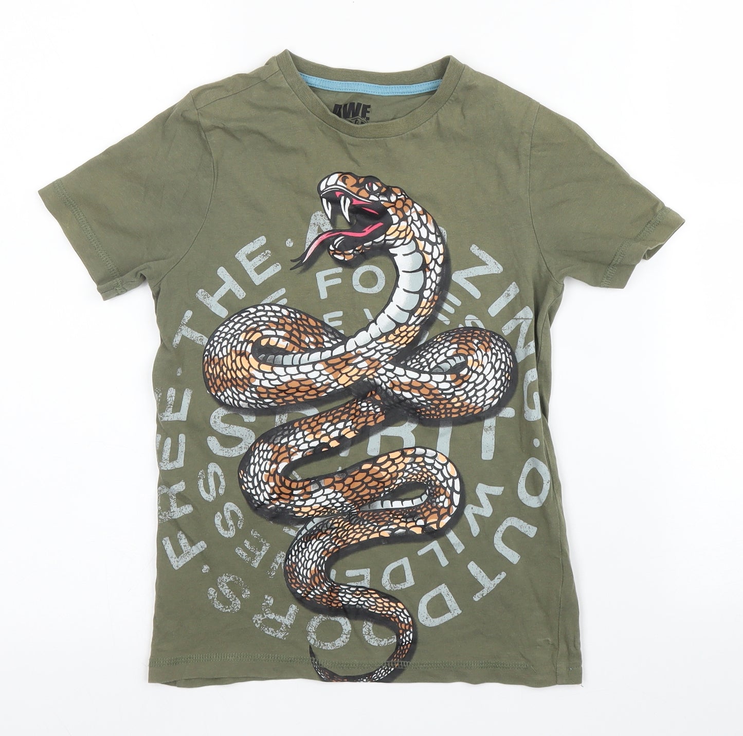 F&F Boys Green  Cotton Basic T-Shirt Size 5 Years Round Neck  - Snake