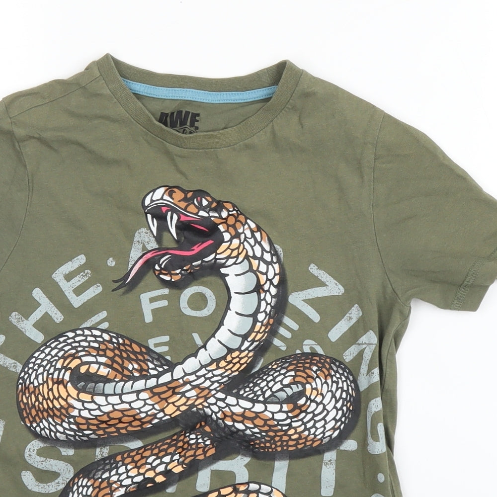 F&F Boys Green  Cotton Basic T-Shirt Size 5 Years Round Neck  - Snake