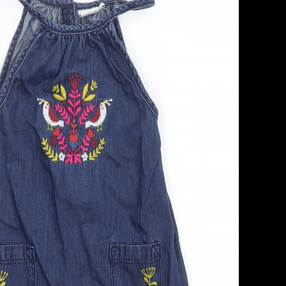 Mini Club Girls Blue Floral Cotton Dungaree One-Piece Size 3-6 Months  Snap