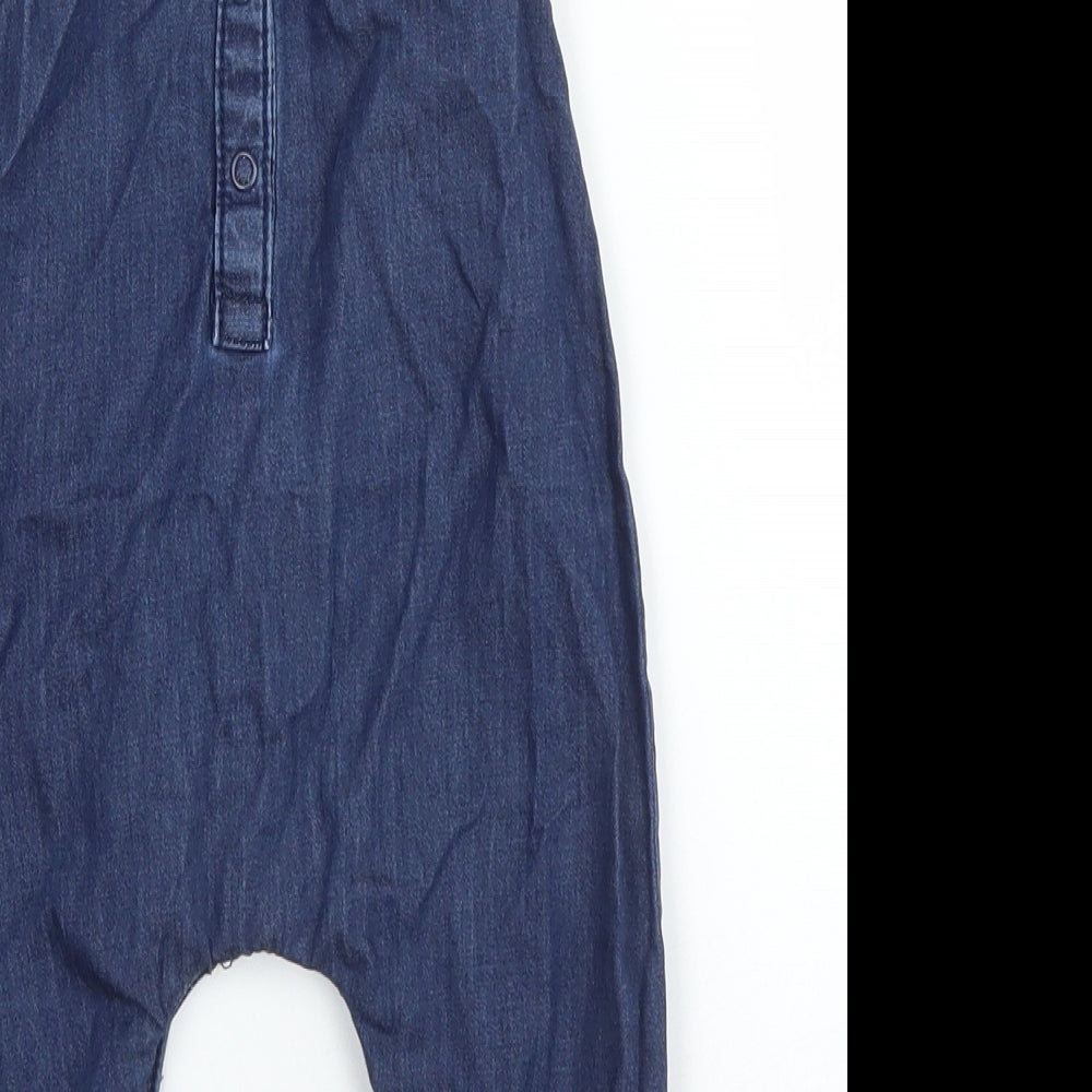 Mini Club Girls Blue Floral Cotton Dungaree One-Piece Size 3-6 Months  Snap