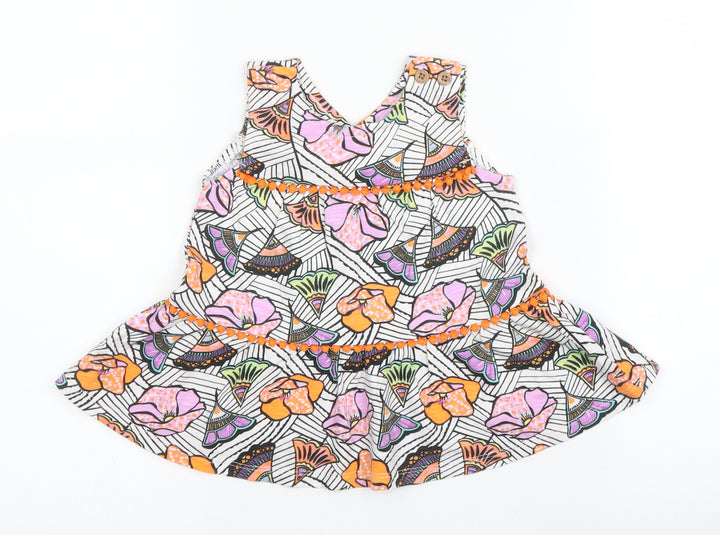 NEXT Girls Pink Floral Cotton A-Line Size 6-9 Months V-Neck