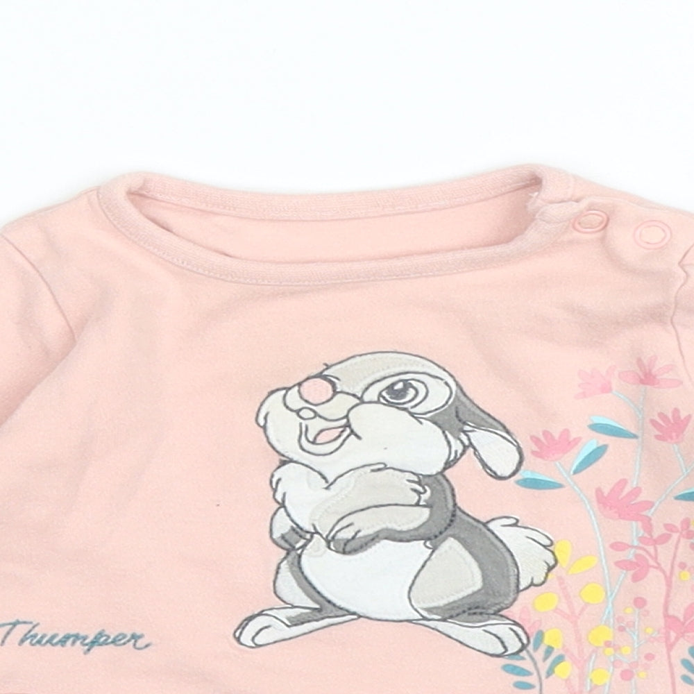 Disney Girls Pink Floral Cotton Basic Blouse Size 3-6 Months Round Neck Button - Bambi