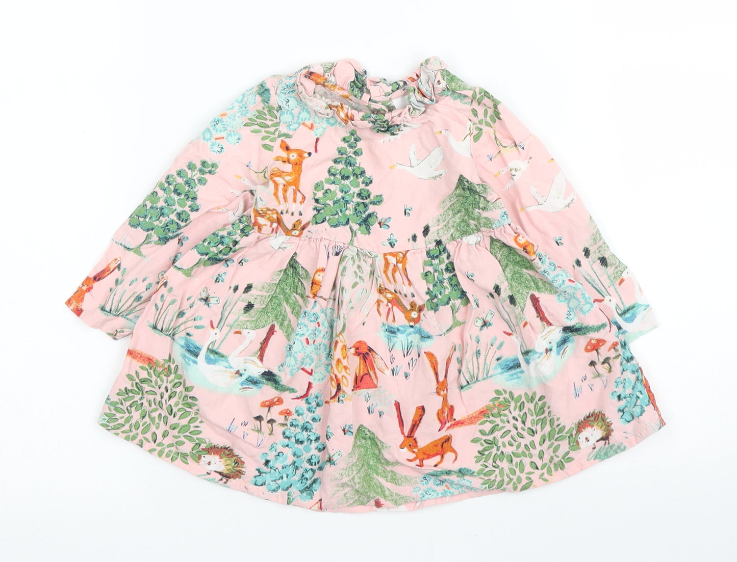 NEXT Girls Pink Floral Viscose Basic Blouse Size 3-6 Months Mock Neck Button