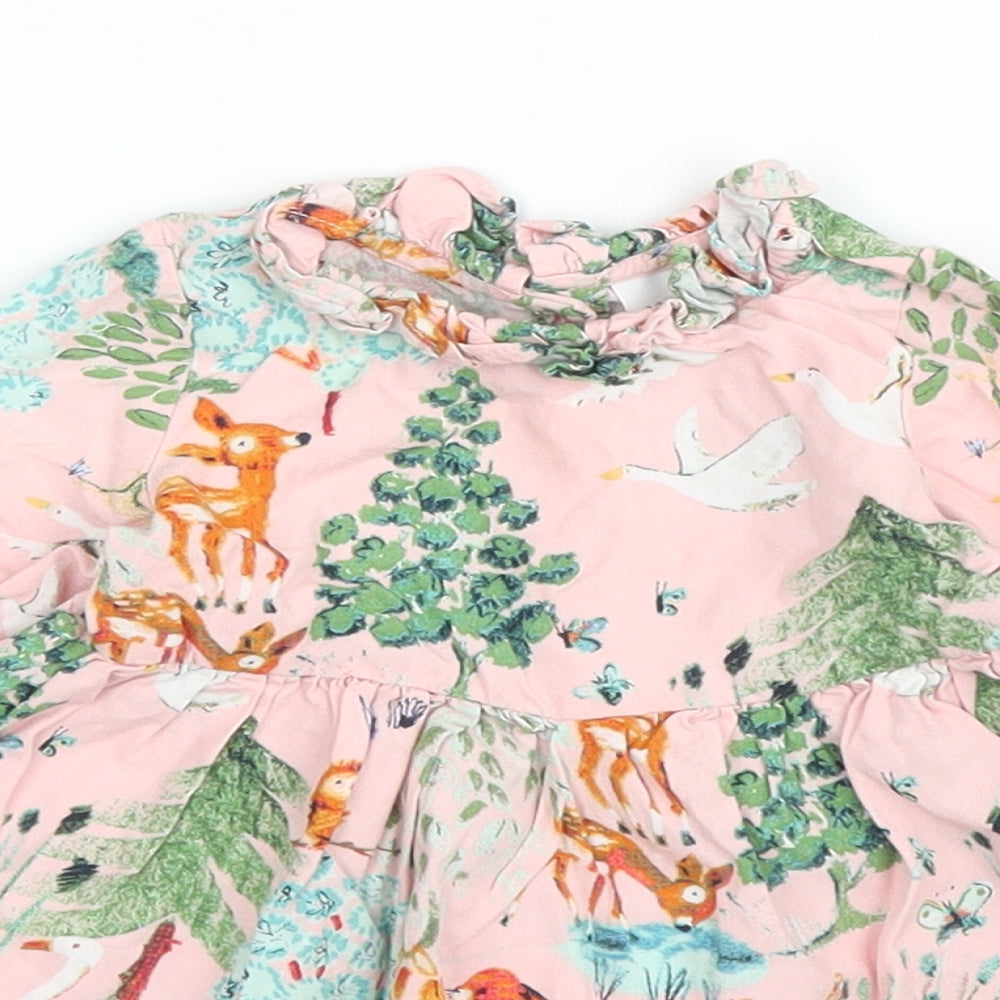 NEXT Girls Pink Floral Viscose Basic Blouse Size 3-6 Months Mock Neck Button