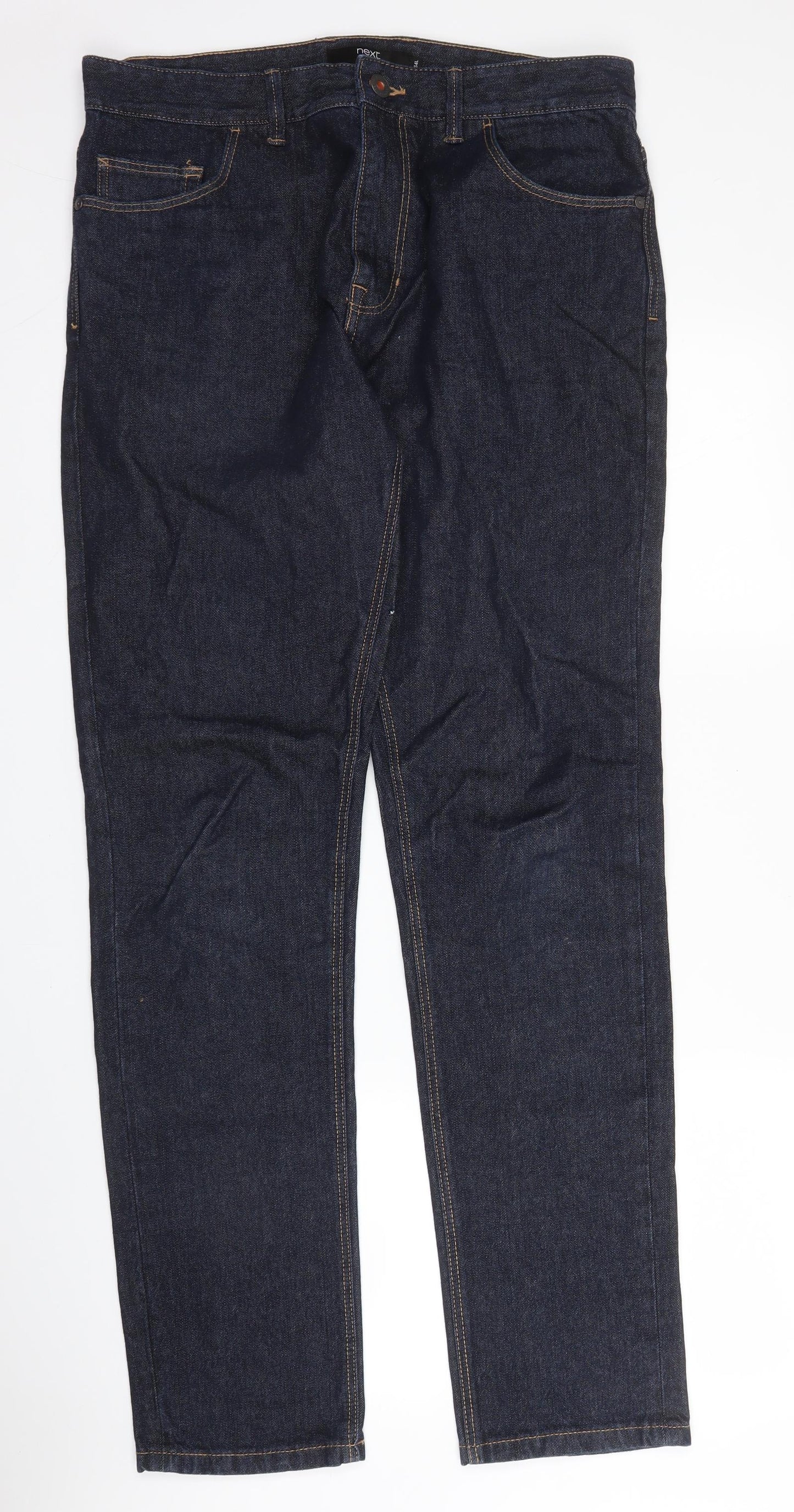 NEXT Mens Blue  Cotton Straight Jeans Size 34 in L33 in Regular Zip