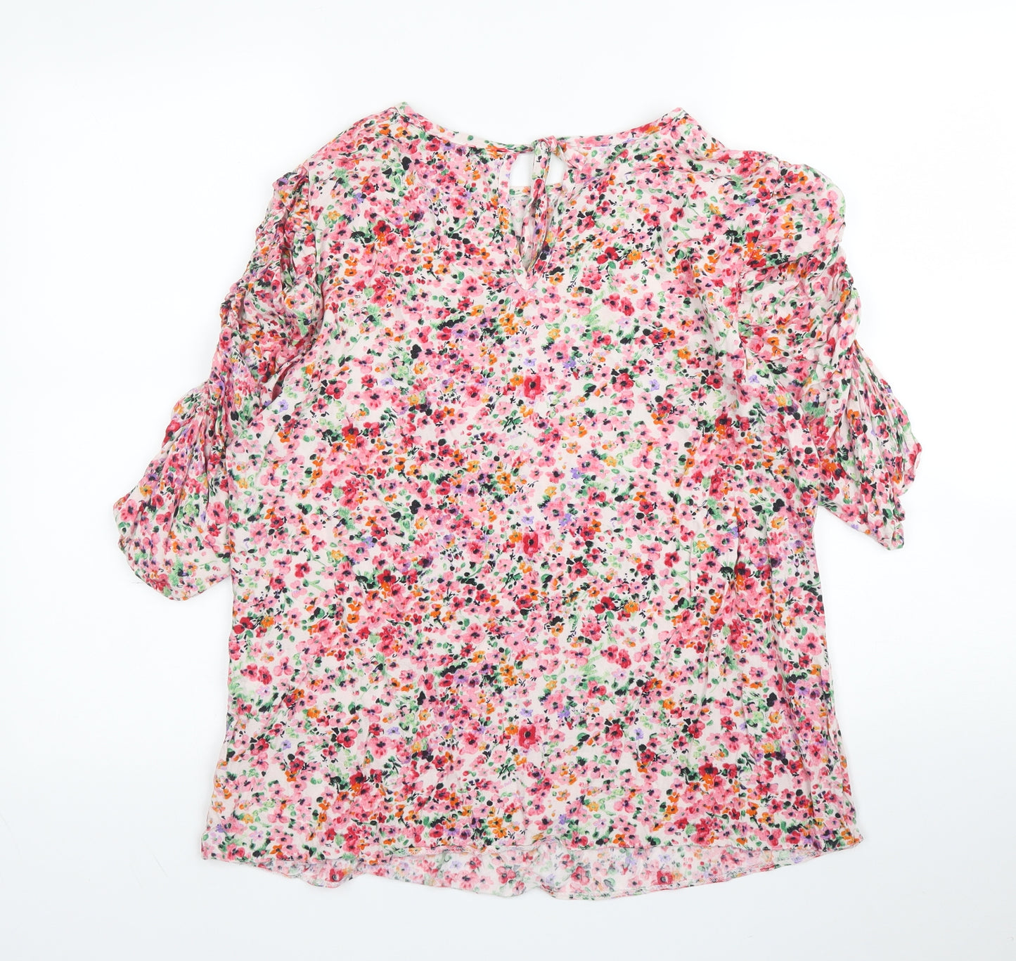 Papaya Womens Pink Floral Viscose Basic Blouse Size 14 Round Neck