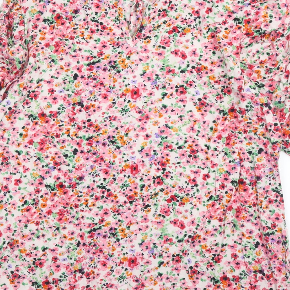 Papaya Womens Pink Floral Viscose Basic Blouse Size 14 Round Neck