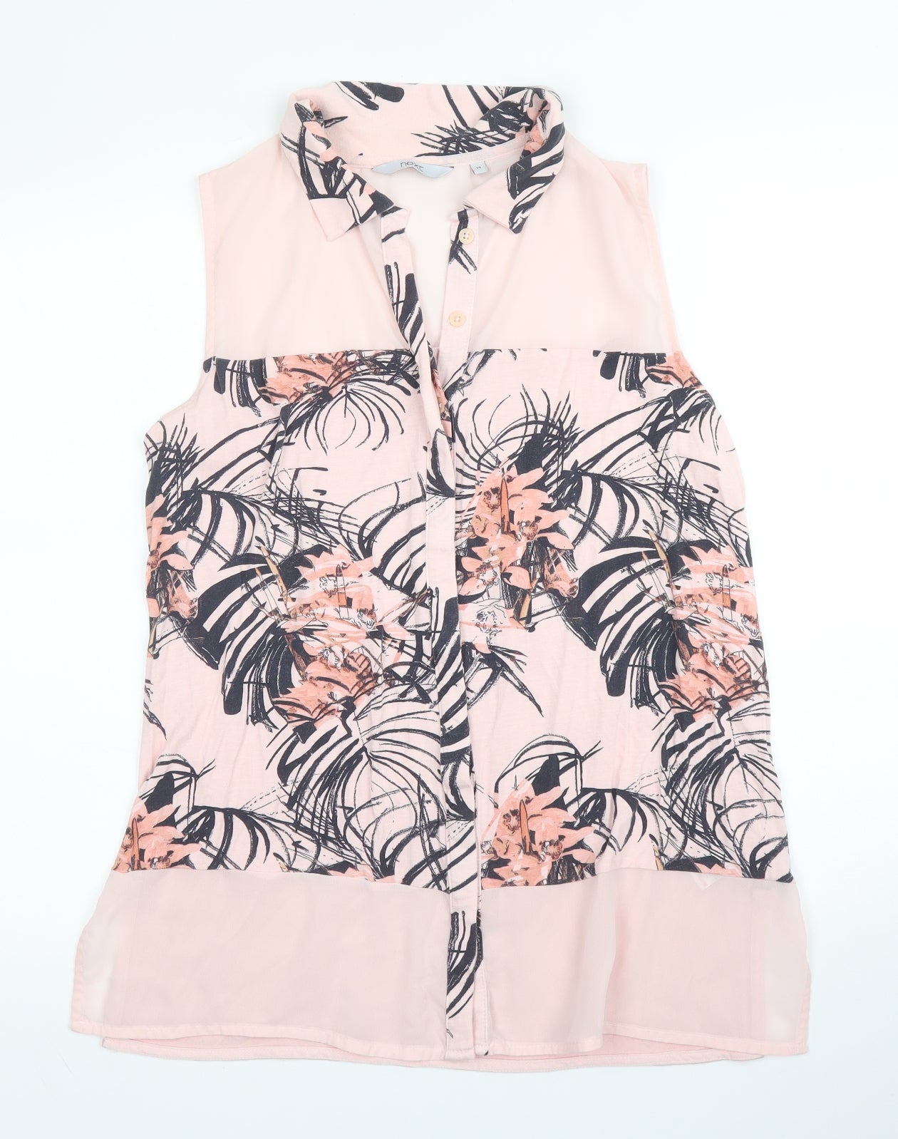 NEXT Womens Pink Floral Viscose Basic Blouse Size 14 Collared