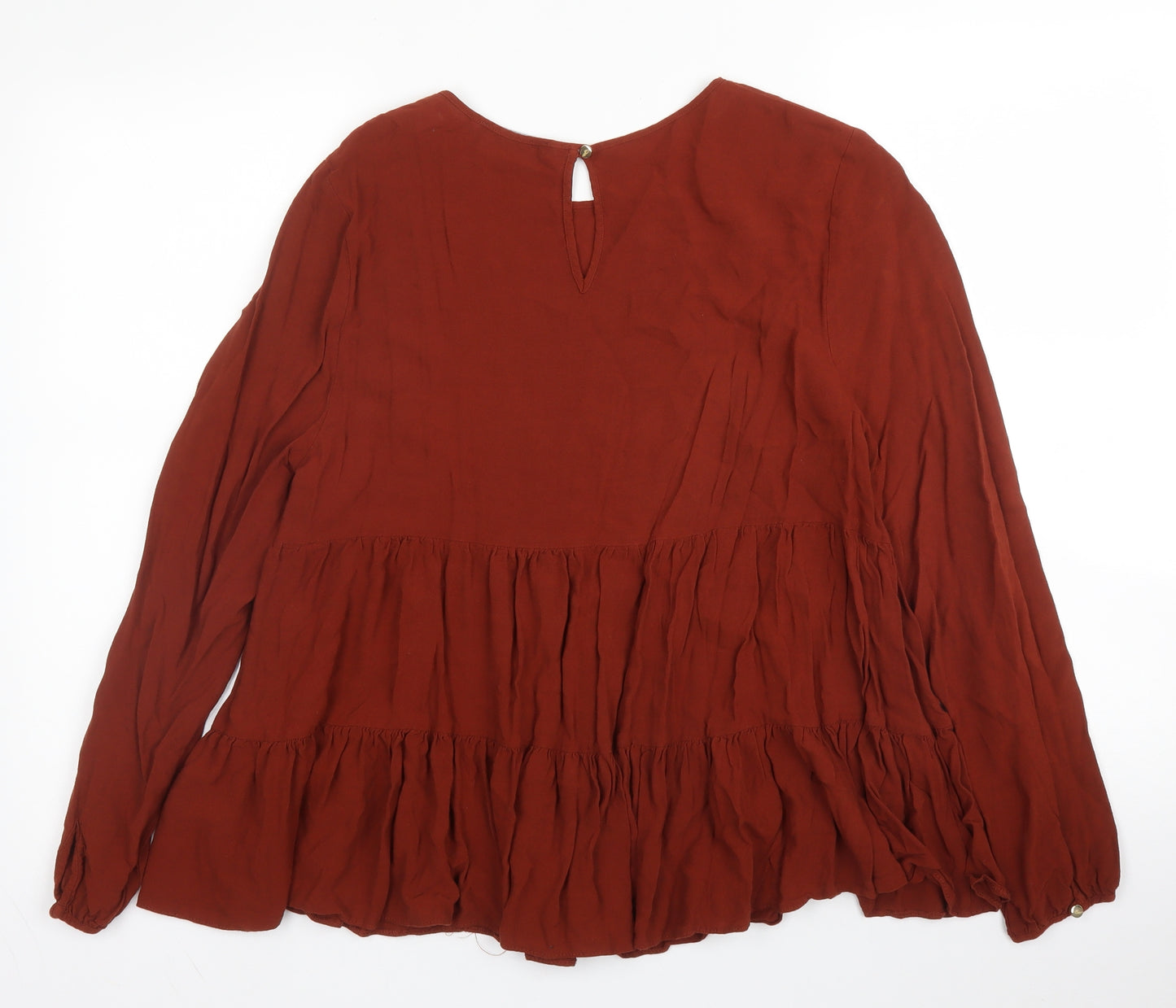 Primark Womens Brown  Viscose Basic Blouse Size 14 Round Neck