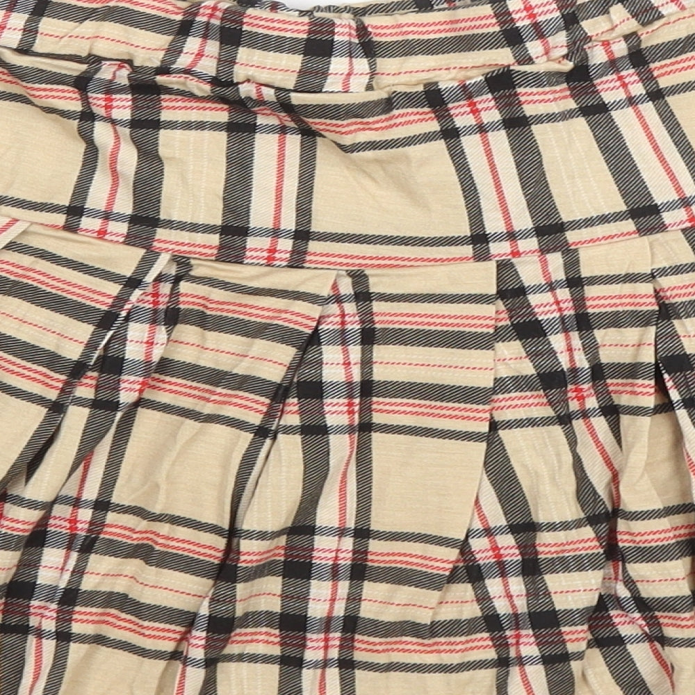 I SAW IT FIRST Womens Beige Plaid Viscose Mini Skirt Size 16