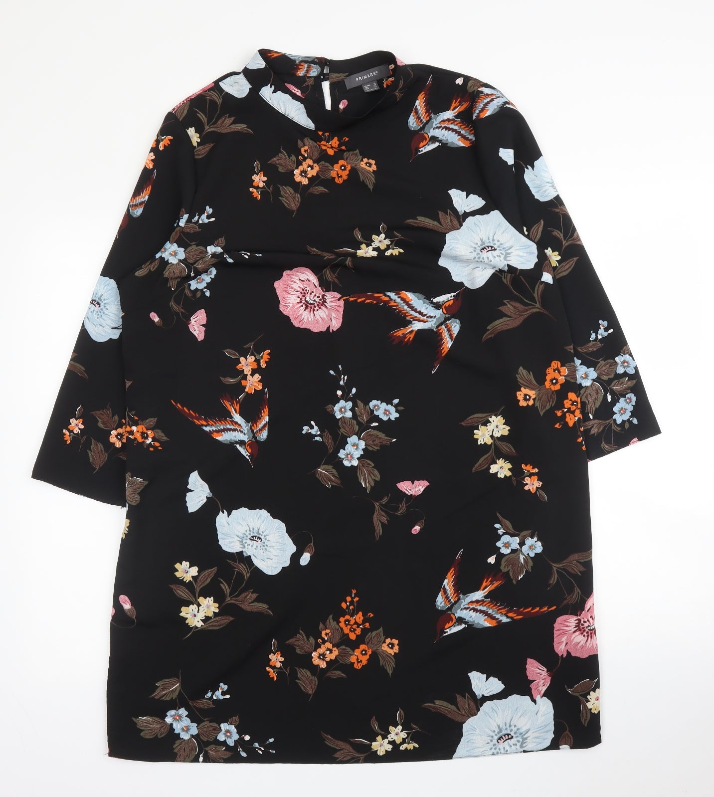 Primark Womens Black Floral Polyester Tunic Blouse Size 18 Round Neck