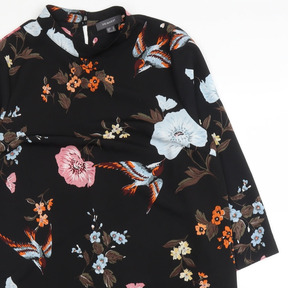 Primark Womens Black Floral Polyester Tunic Blouse Size 18 Round Neck