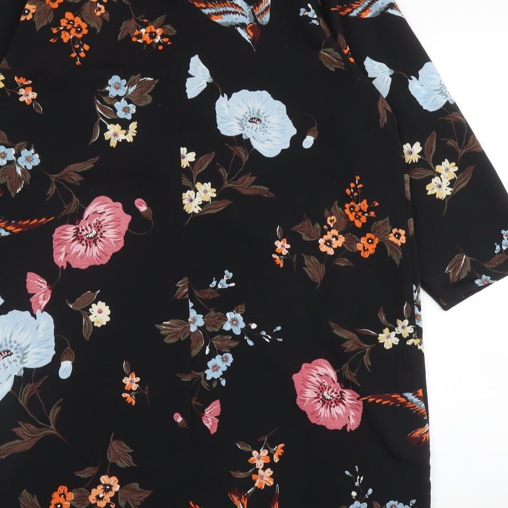 Primark Womens Black Floral Polyester Tunic Blouse Size 18 Round Neck