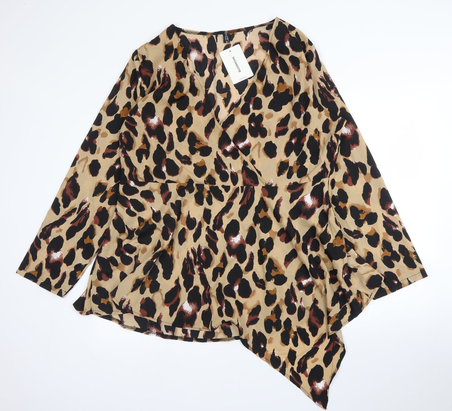 Bloomchic Womens Beige Animal Print Polyester Basic Blouse Size 20 V-Neck - Leopard print