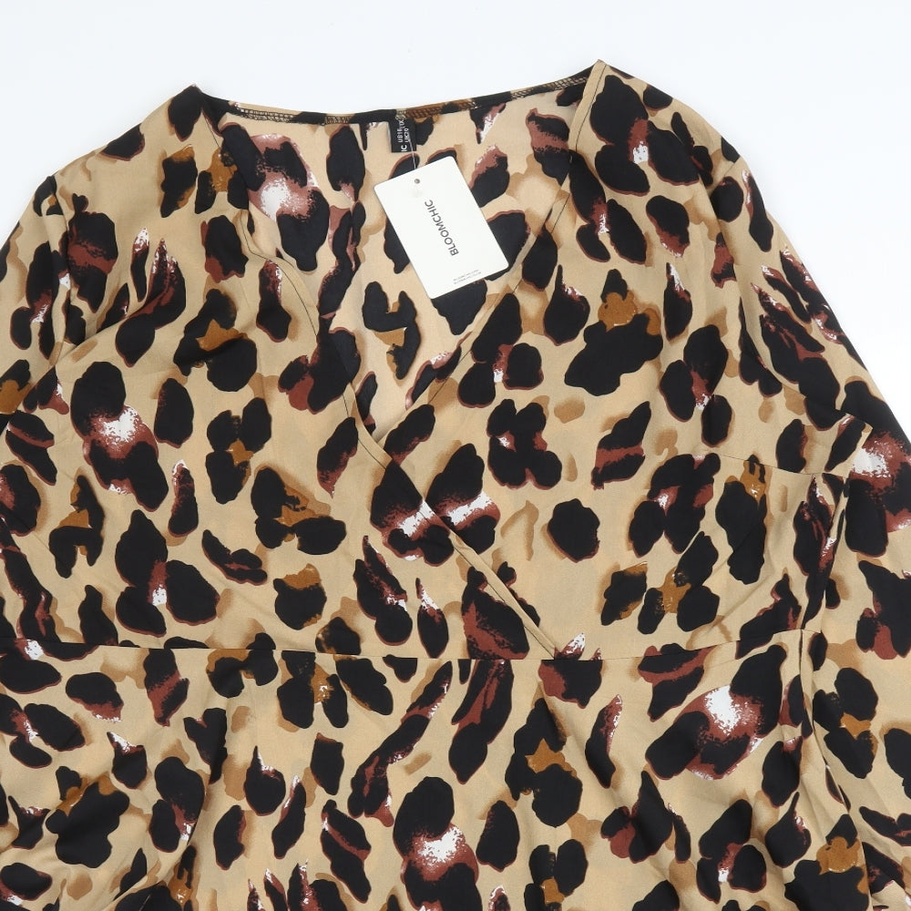 Bloomchic Womens Beige Animal Print Polyester Basic Blouse Size 20 V-Neck - Leopard print