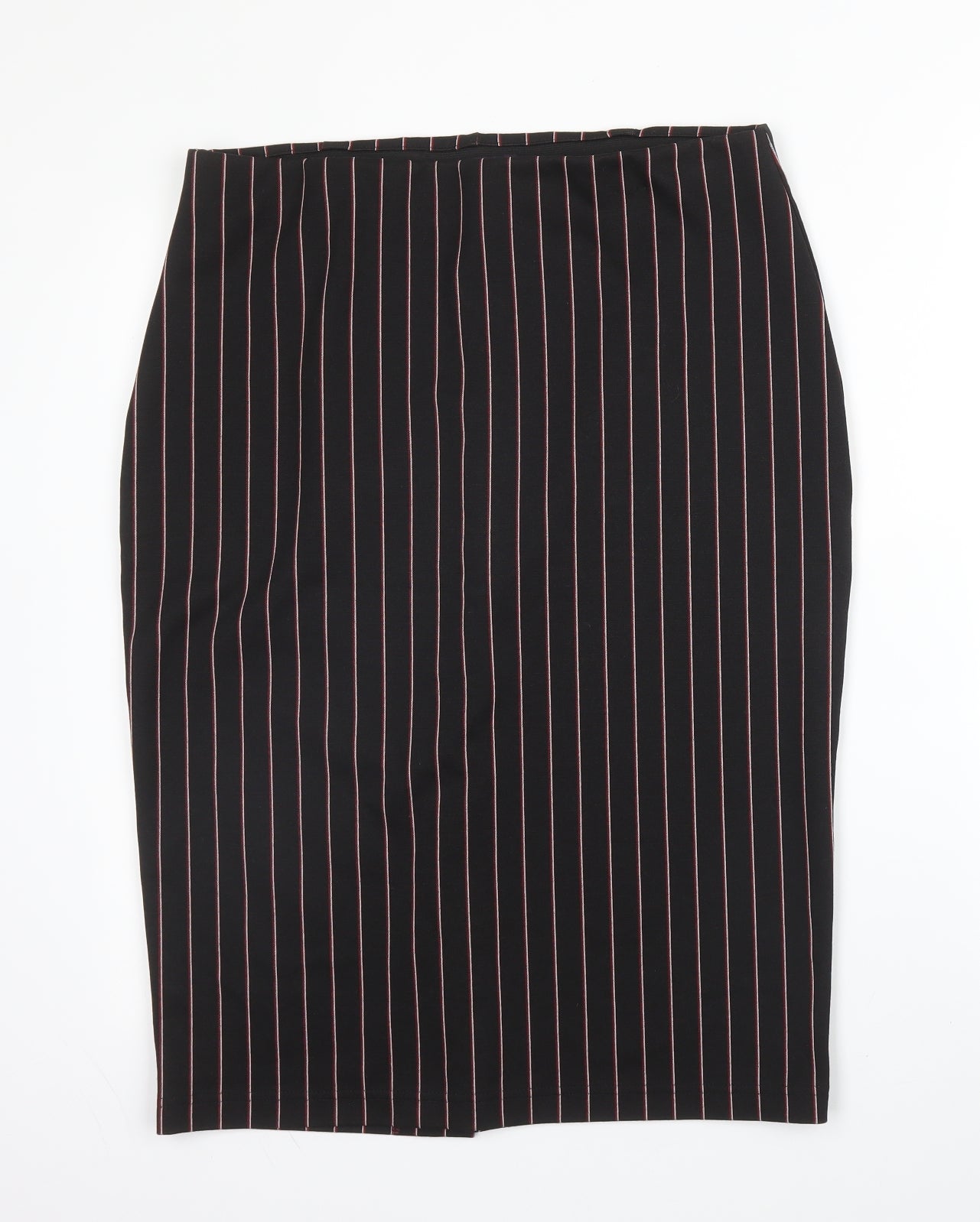 M&S Womens Black Striped Viscose Straight & Pencil Skirt Size 14