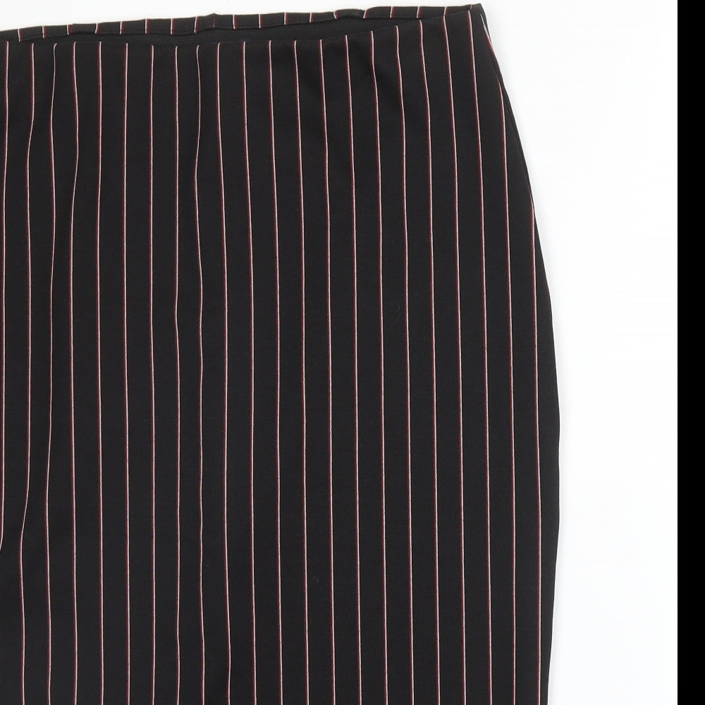 M&S Womens Black Striped Viscose Straight & Pencil Skirt Size 14