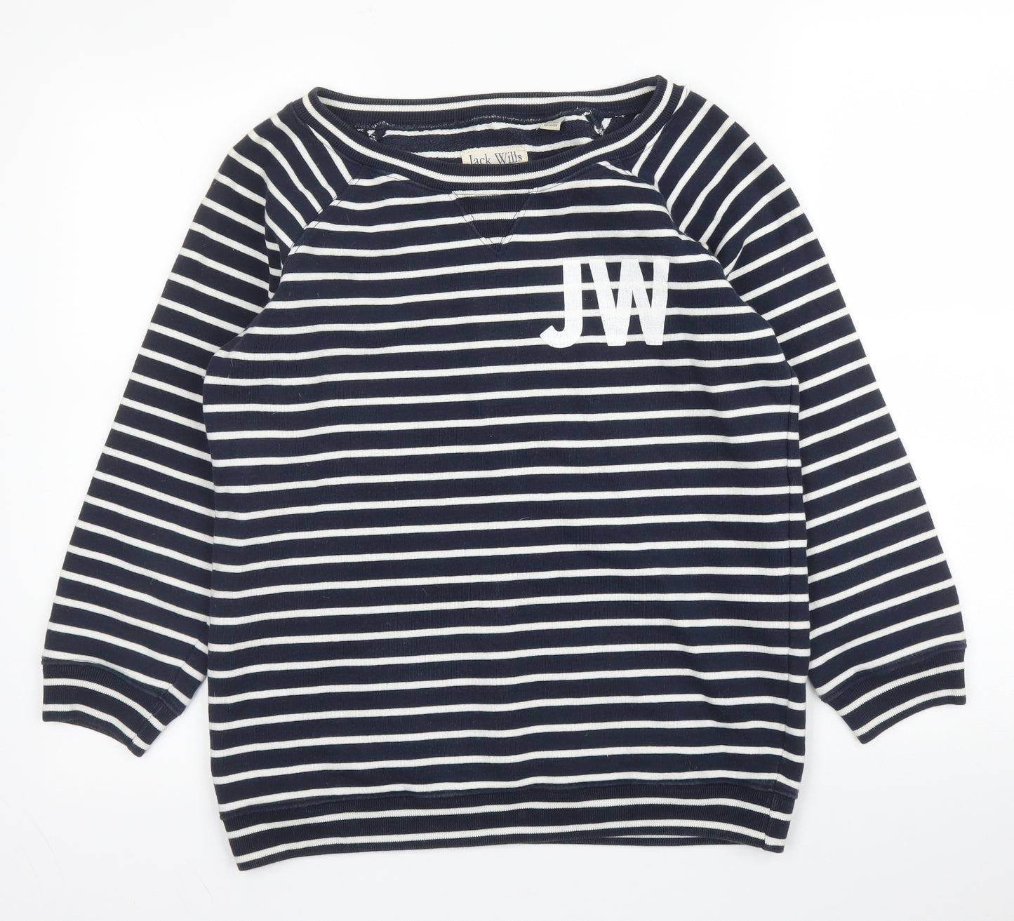 Jack Wills Womens Blue Round Neck Striped Cotton Pullover Jumper Size 8