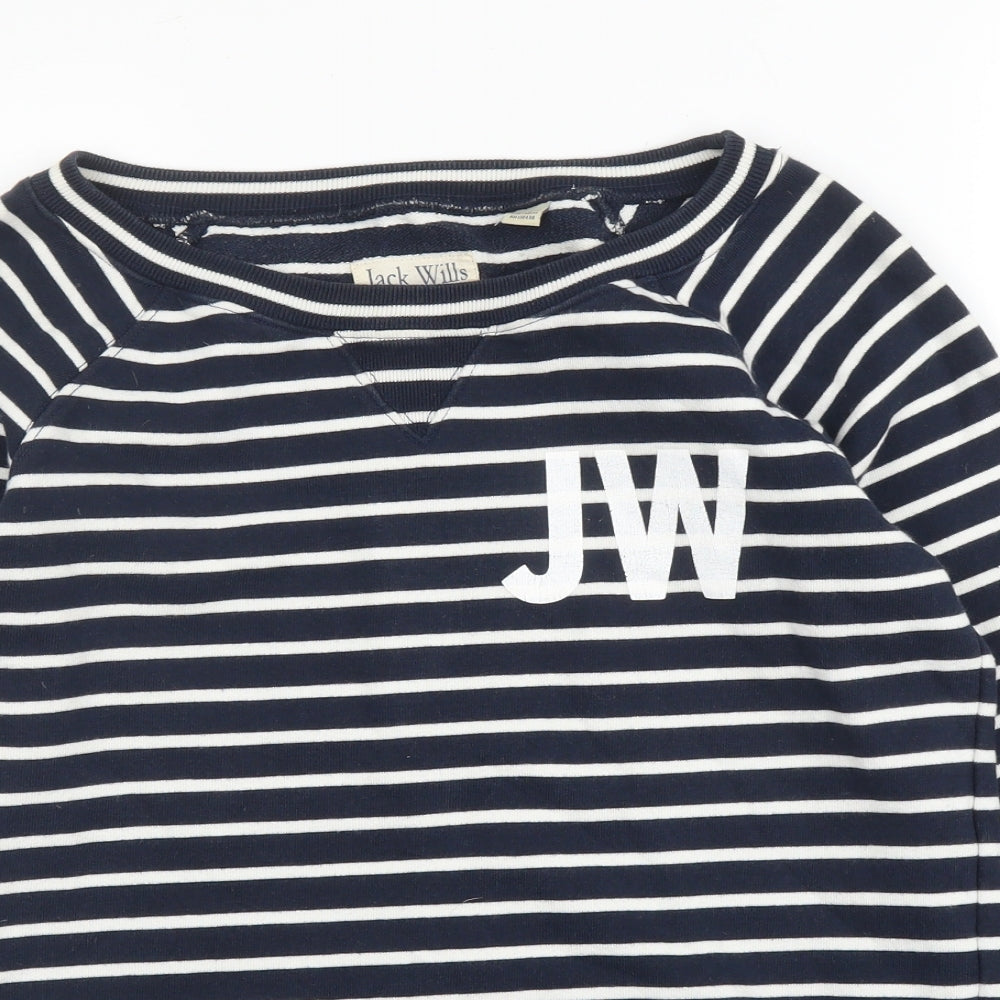 Jack Wills Womens Blue Round Neck Striped Cotton Pullover Jumper Size 8