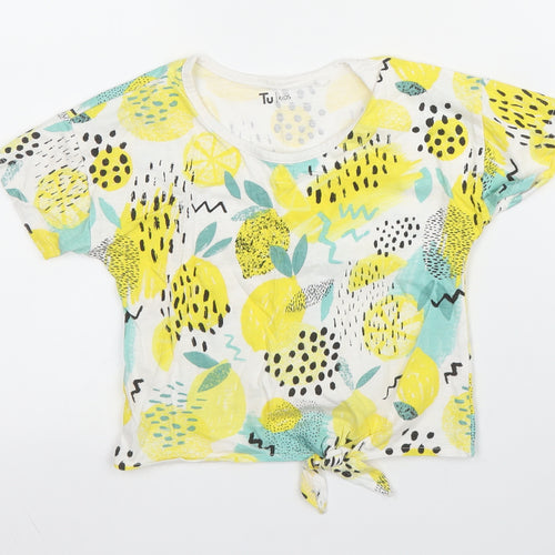 TU Girls Yellow  Cotton Cropped T-Shirt Size 6 Years Round Neck